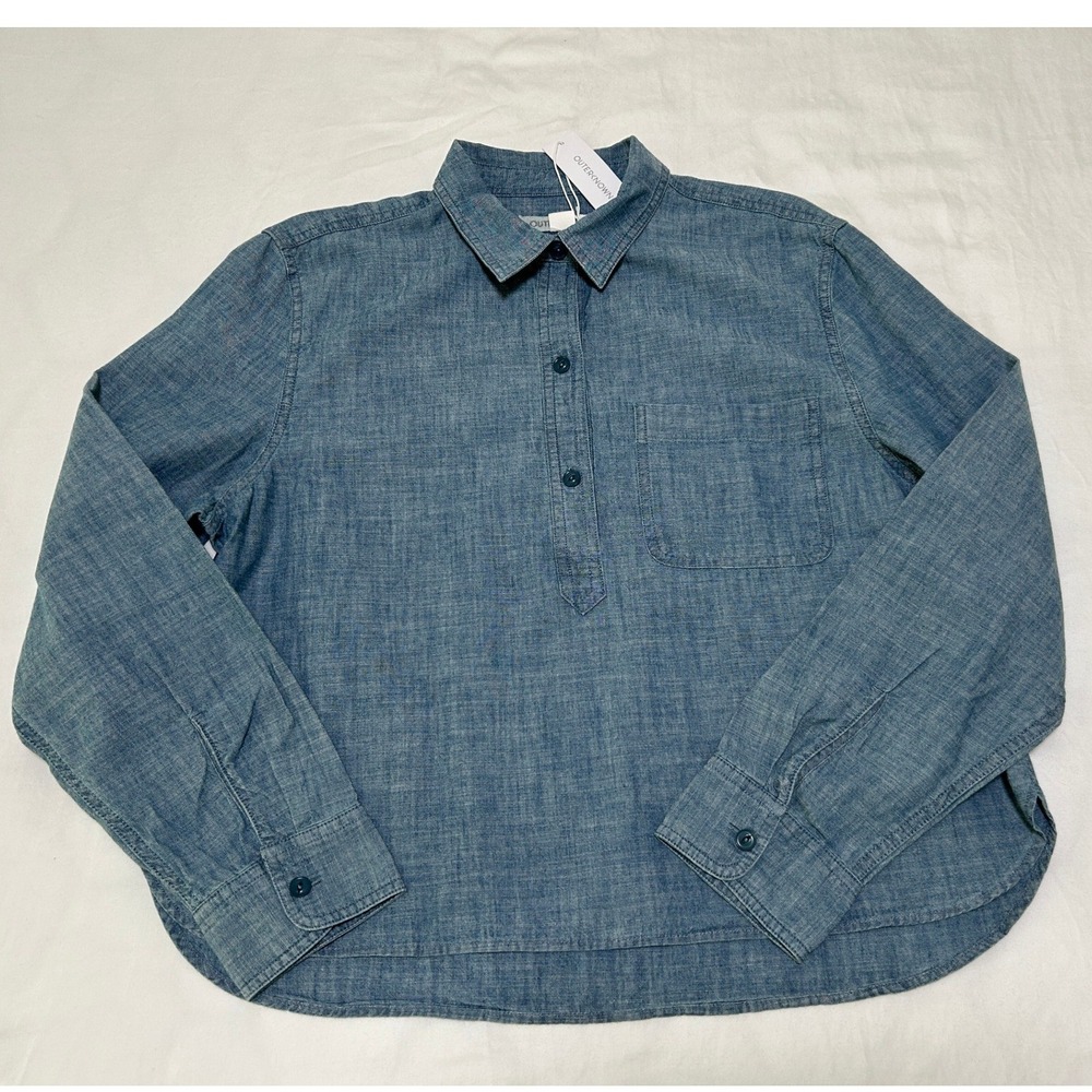 Outerknown Womens Blue Organic Cotton Chambray Popover Shirt Long Sleeve Size M